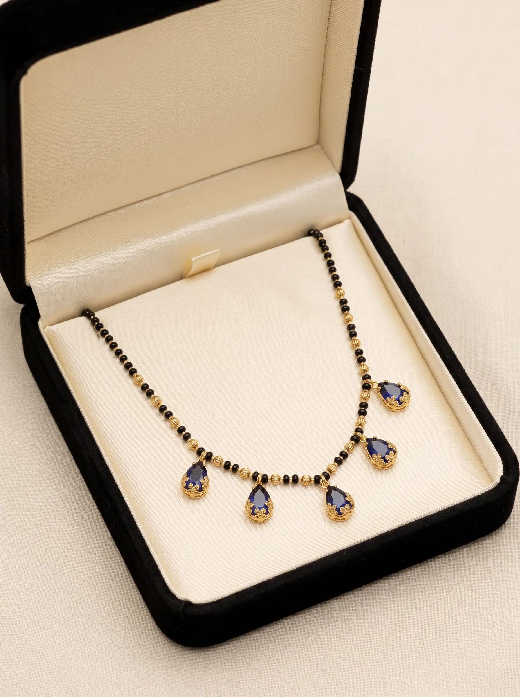 Blue Stone Black Beads Mangalsutra - Image 3
