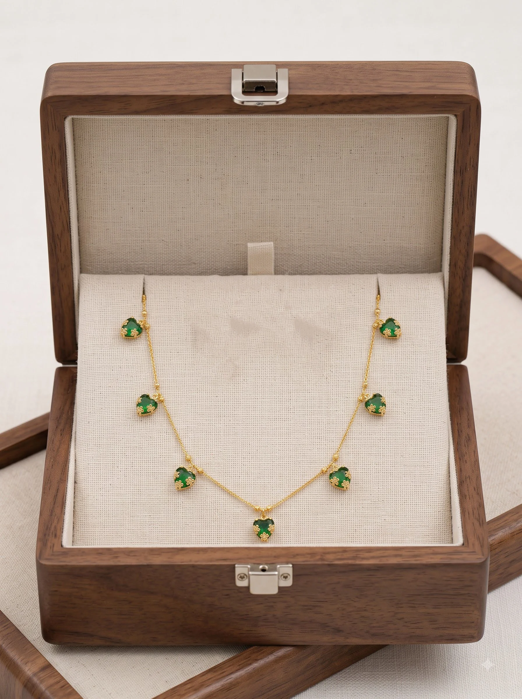 Gold Green Heart Necklace - Image 3