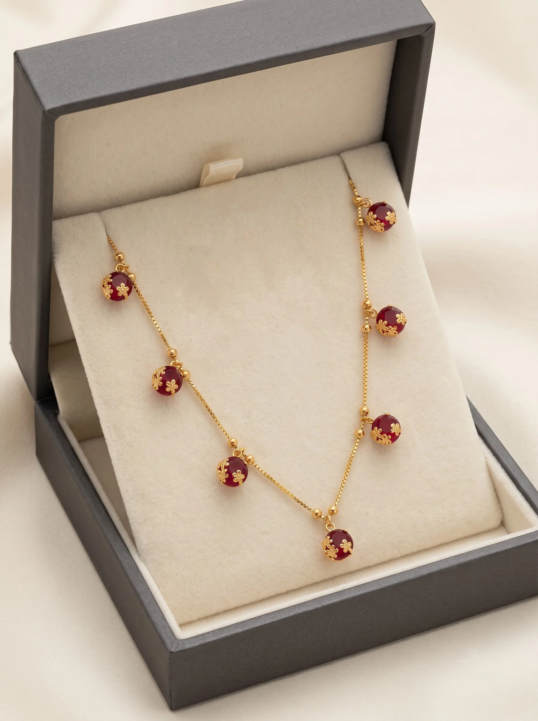 Gold Ruby Floral Necklace