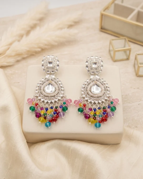Multi Silver Kundan Dangler Earrings