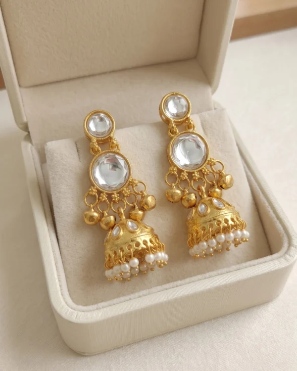 Round Stone Gold Look Jhumka Earrings