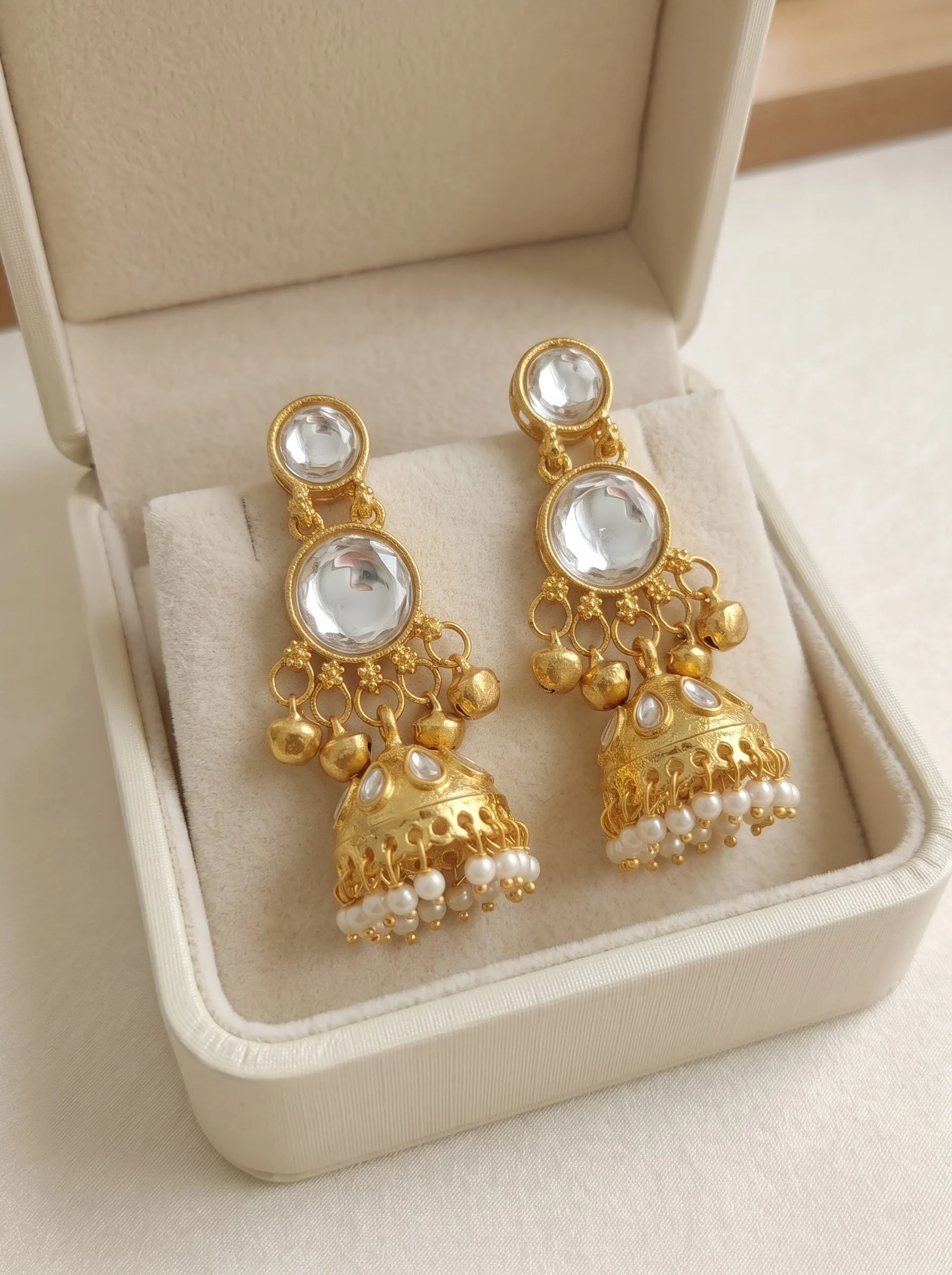 Round Stone Gold Look Jhumka Earrings
