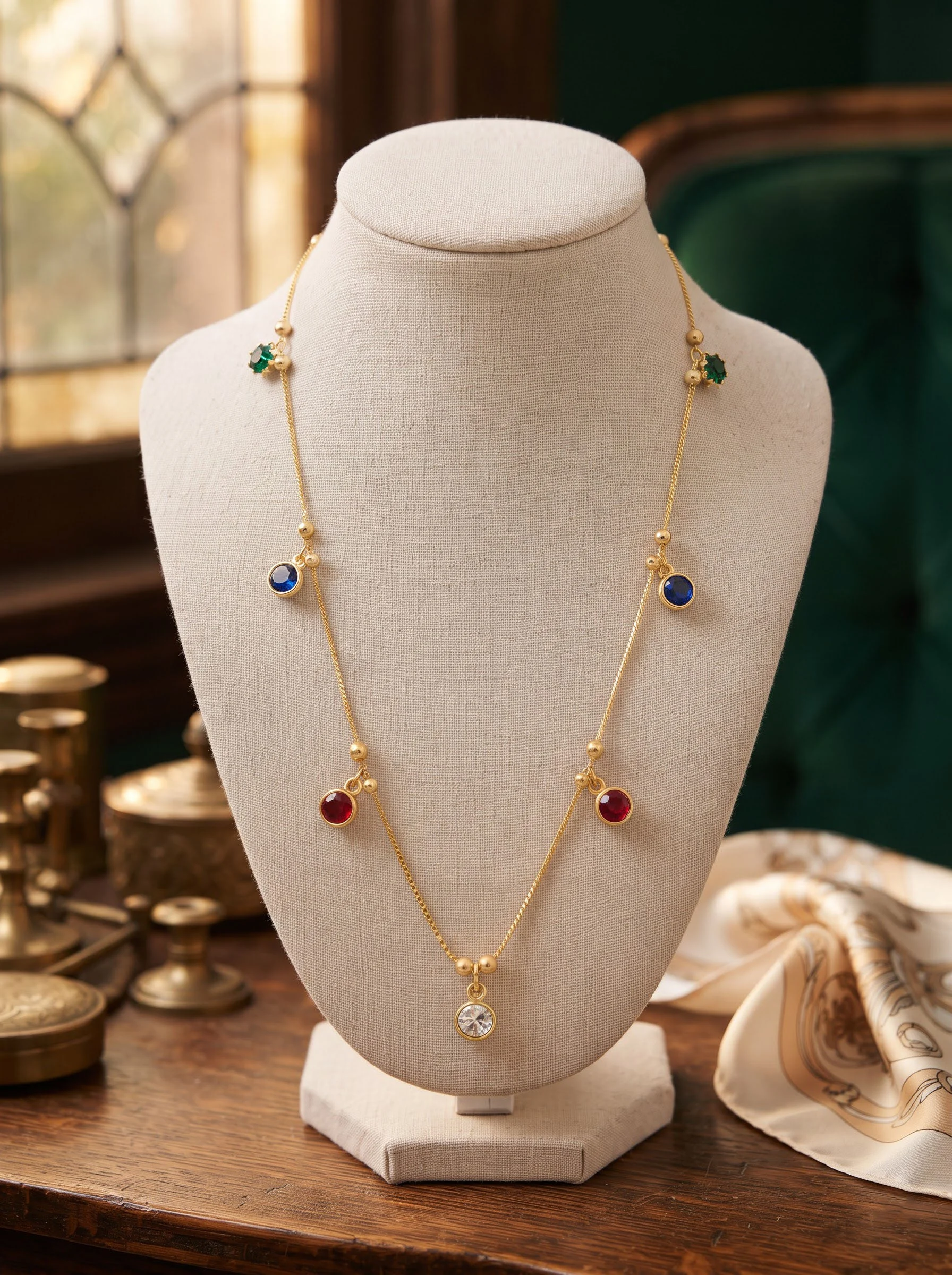 Gold Multicolor Stone Necklace