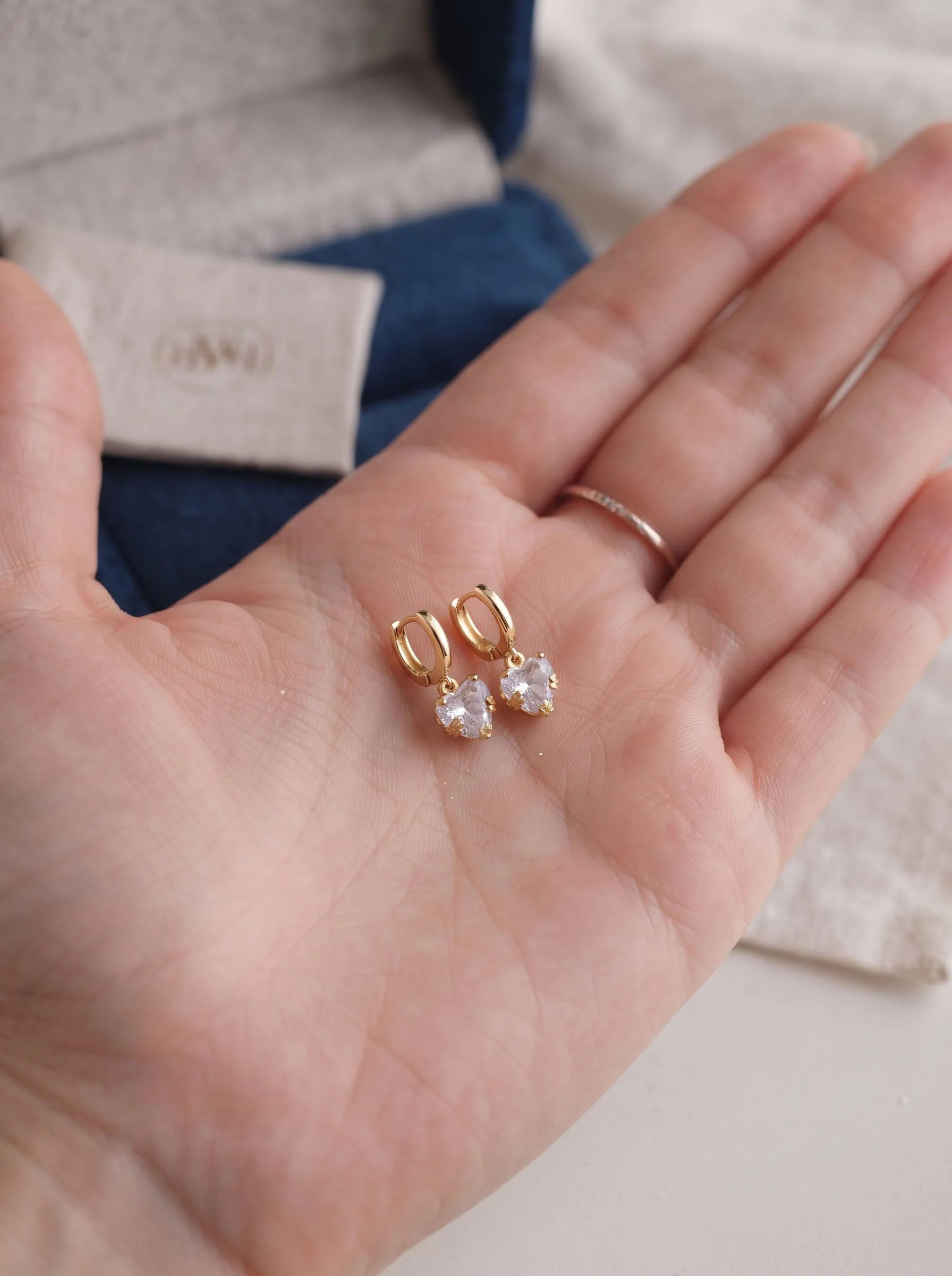 Golden White Heart Earrings(Chelvi-white) - Image 3
