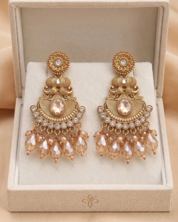 Gold Peach Crystal Earrings
