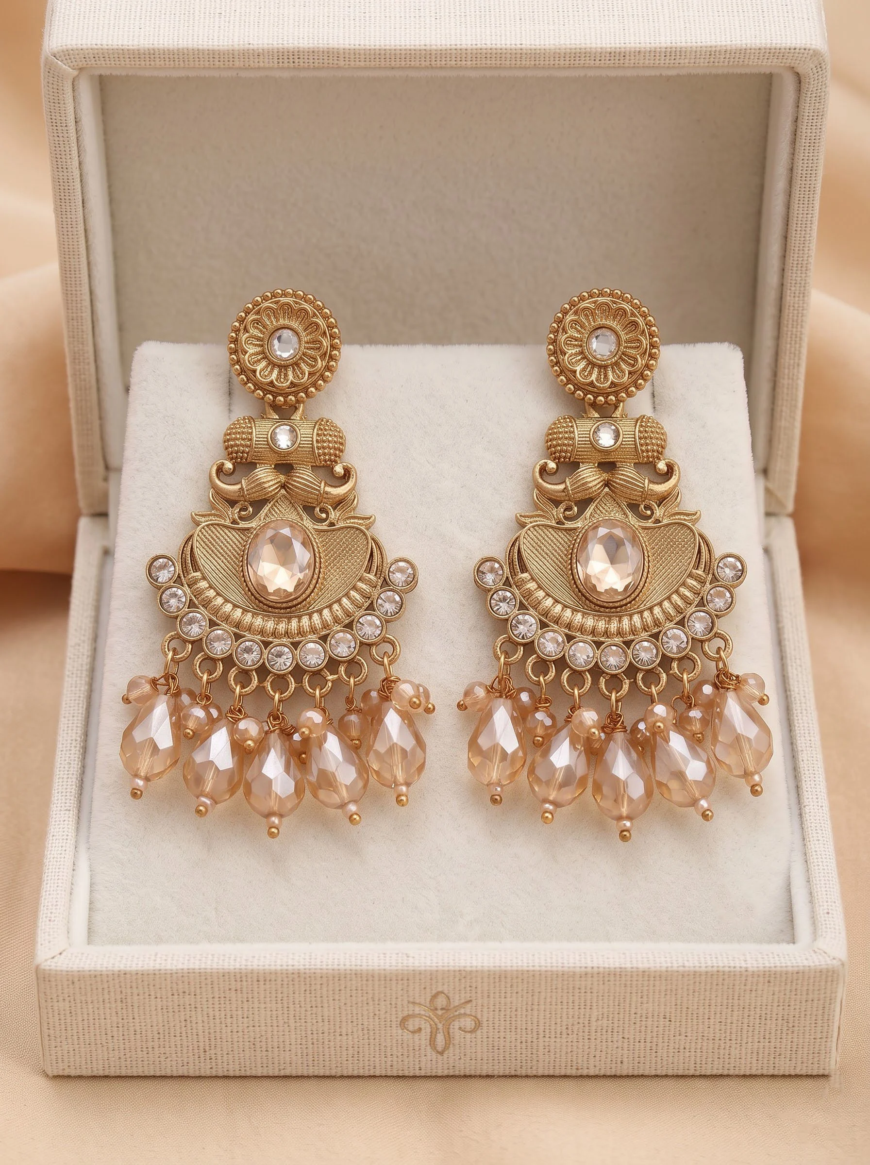 Gold Peach Crystal Earrings