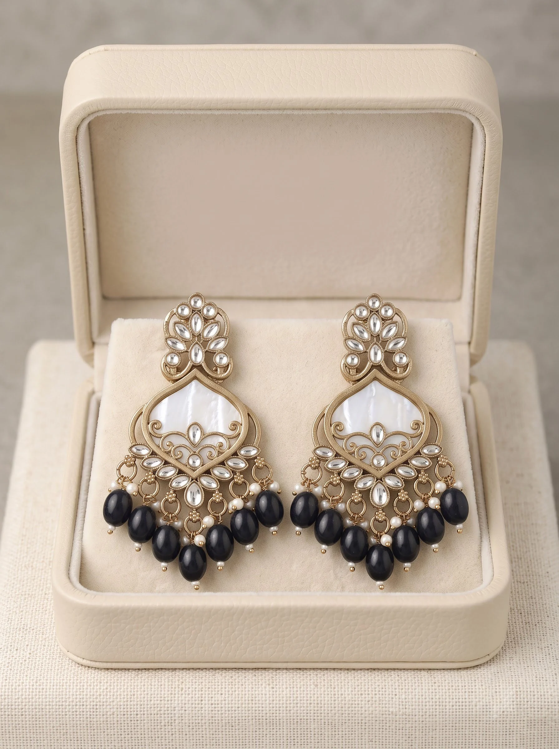 Black Kundan Dangler Earrings - Image 3