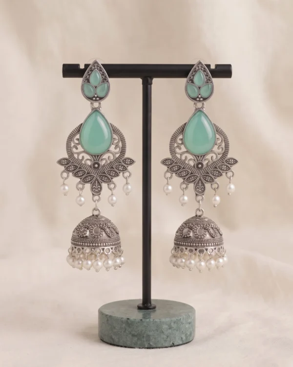 Green Stone Jhumka Earrings