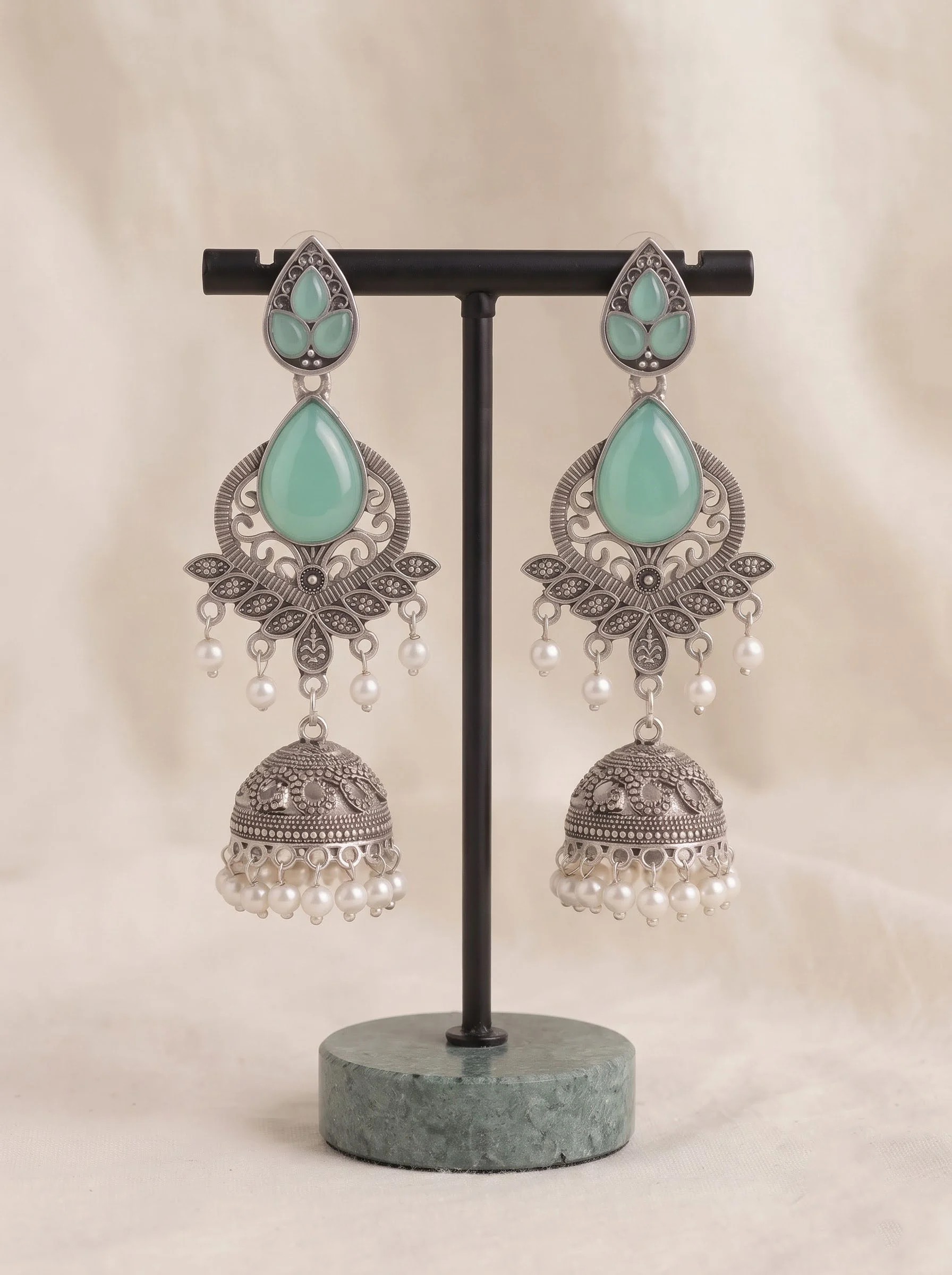 Green Stone Jhumka Earrings