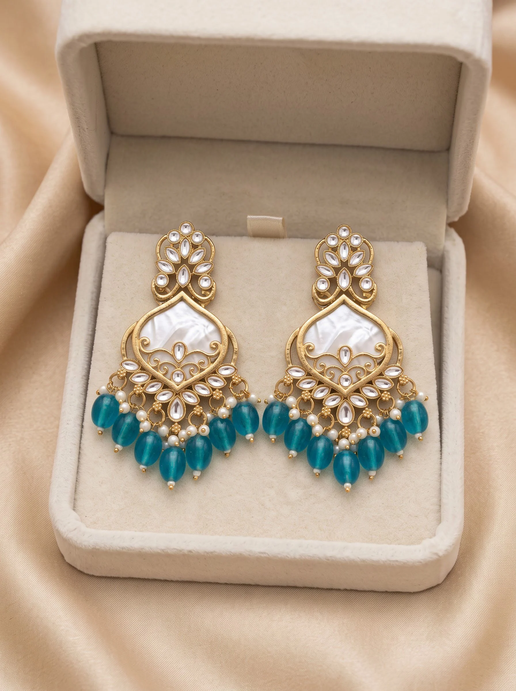 Blue Kundan Dangler Earrings - Image 4