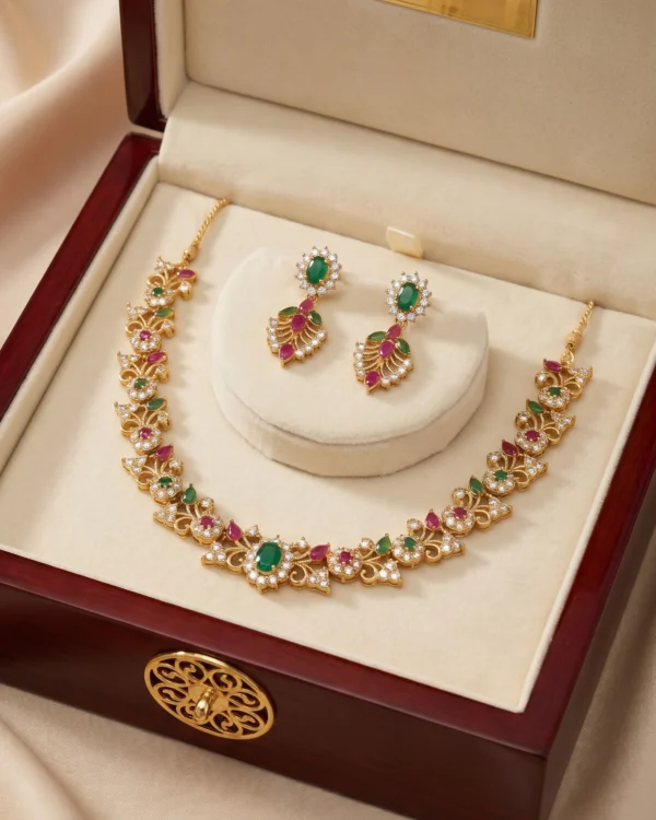 Multicolor Gemstone Antique Gold Necklace