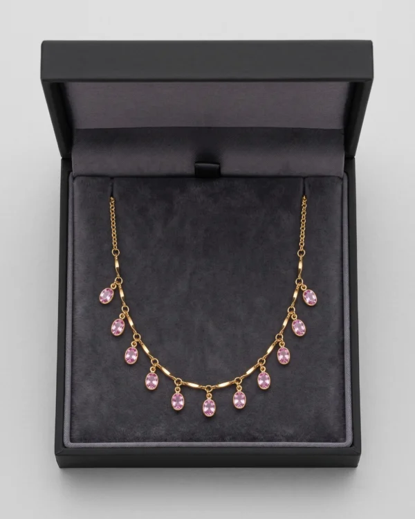 Pink Crystal Drop Chain Necklace