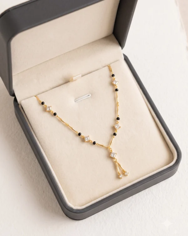 Black Bead Drop Chain Necklace