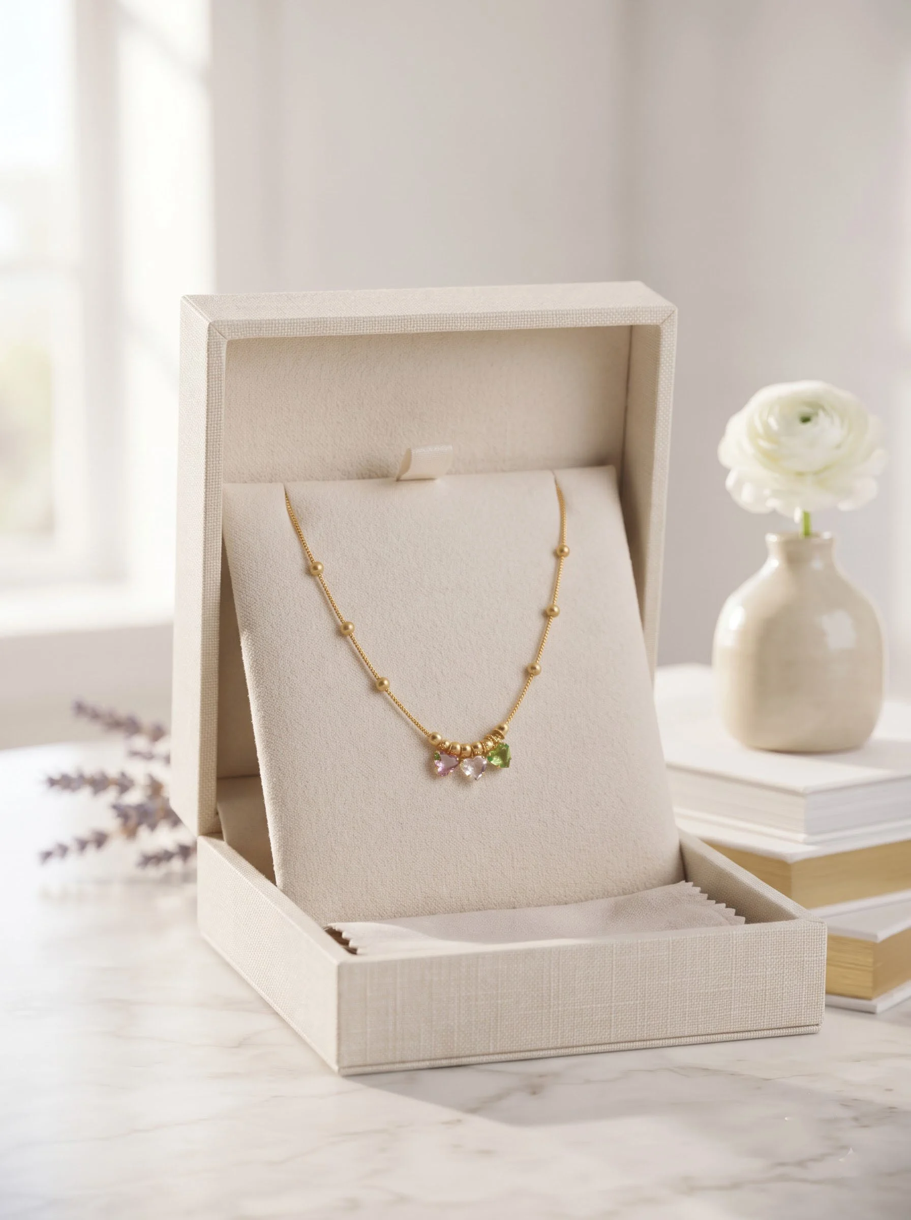 Gold Green Stone Necklace - Image 2
