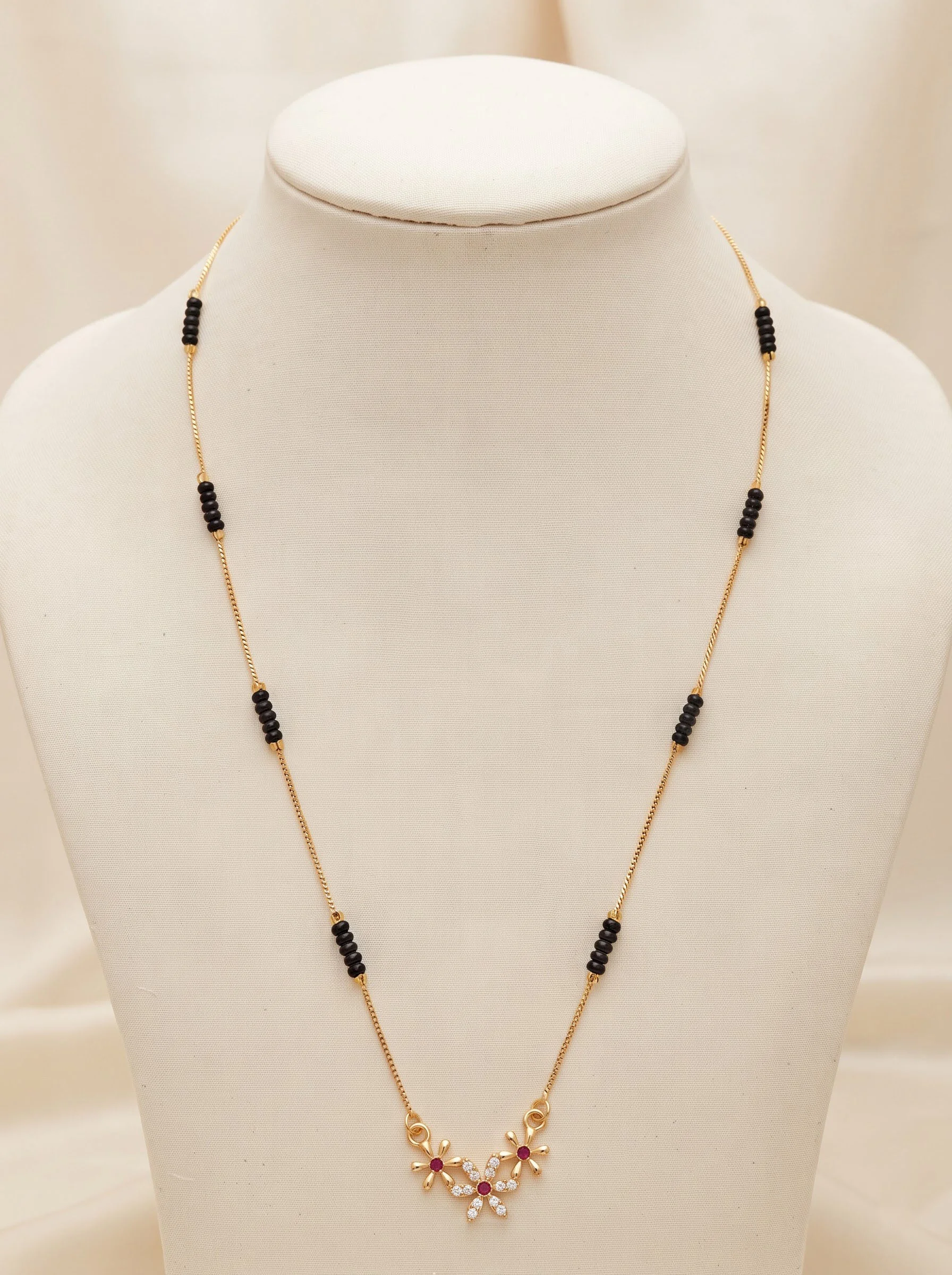 Gold Floral Black Bead Necklace - Image 4