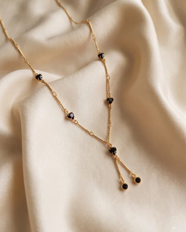Black Bead Y Drop Necklace