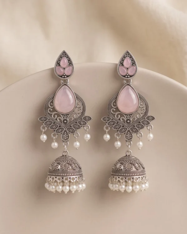Oxidised Pink Tear Drop Jhumka