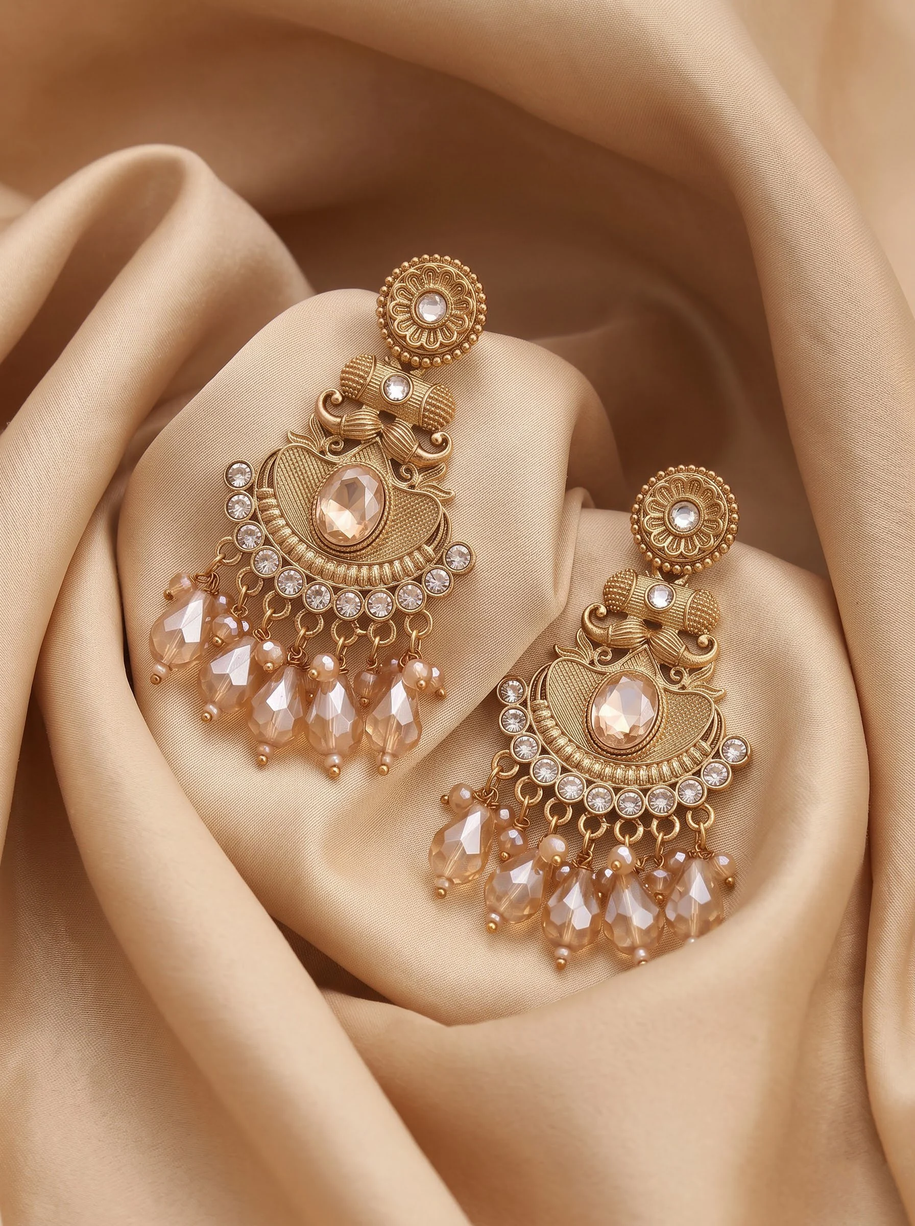Gold Peach Crystal Earrings - Image 2