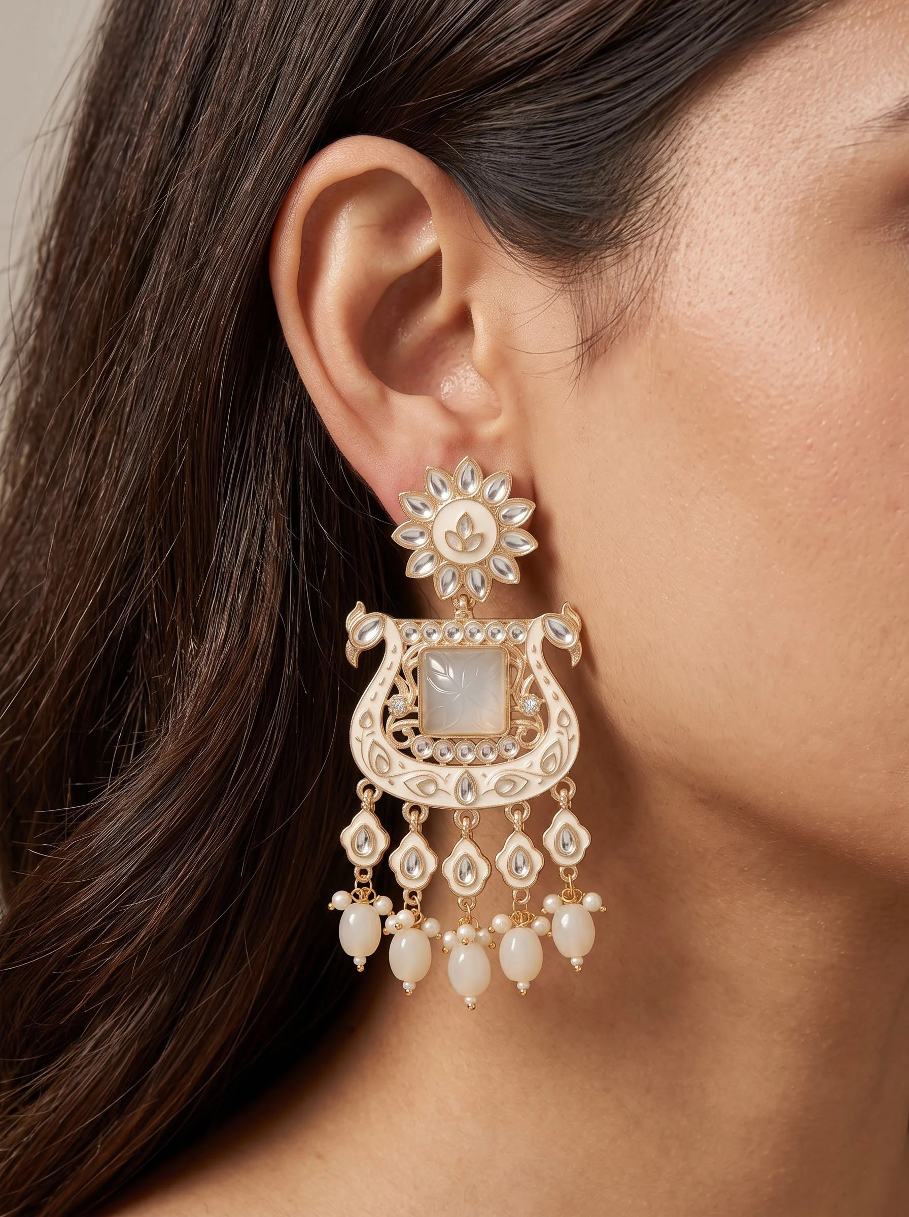 White Stone Gold Plated Earrings - Image 3