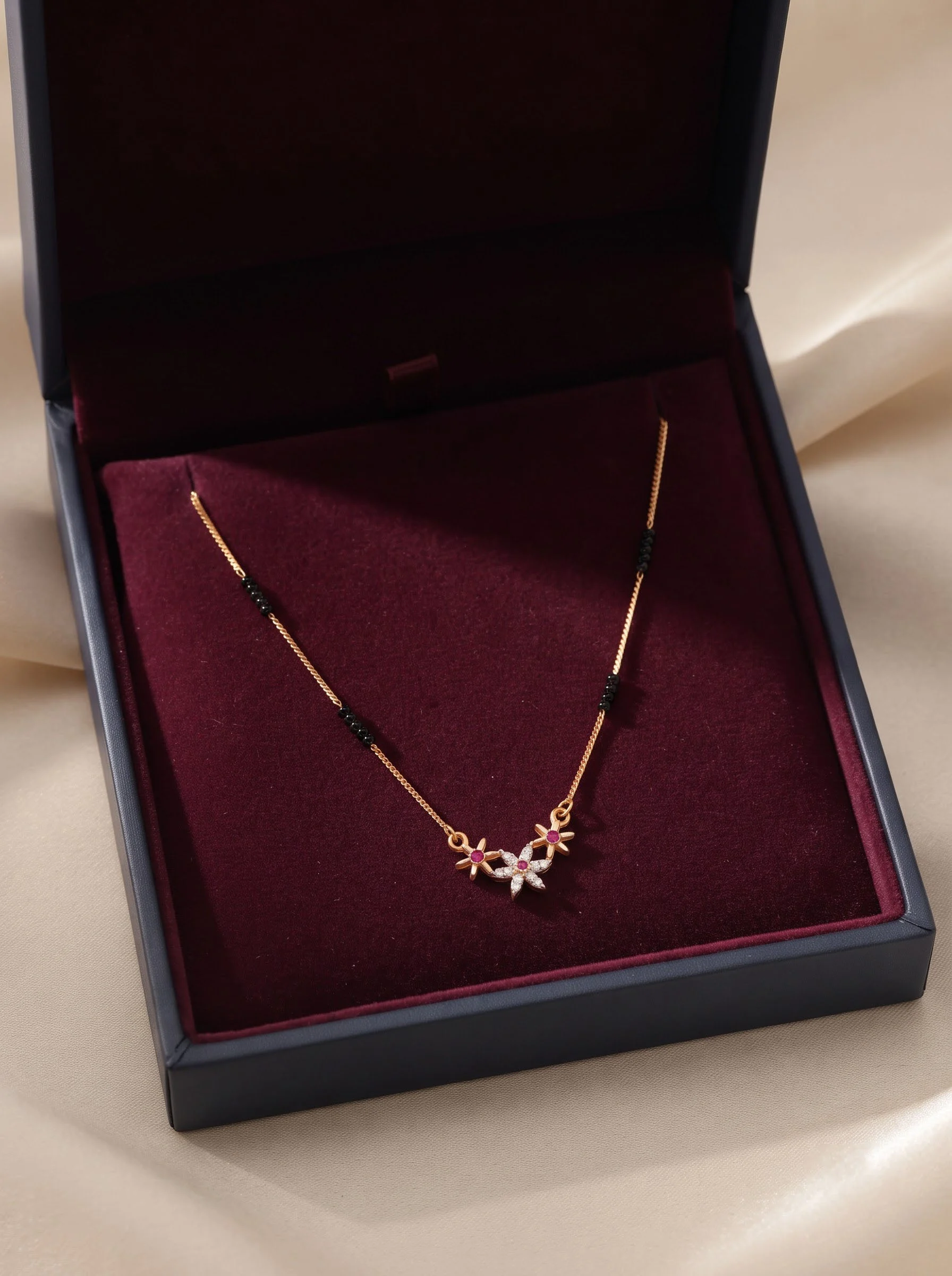 Gold Floral Black Bead Necklace - Image 3