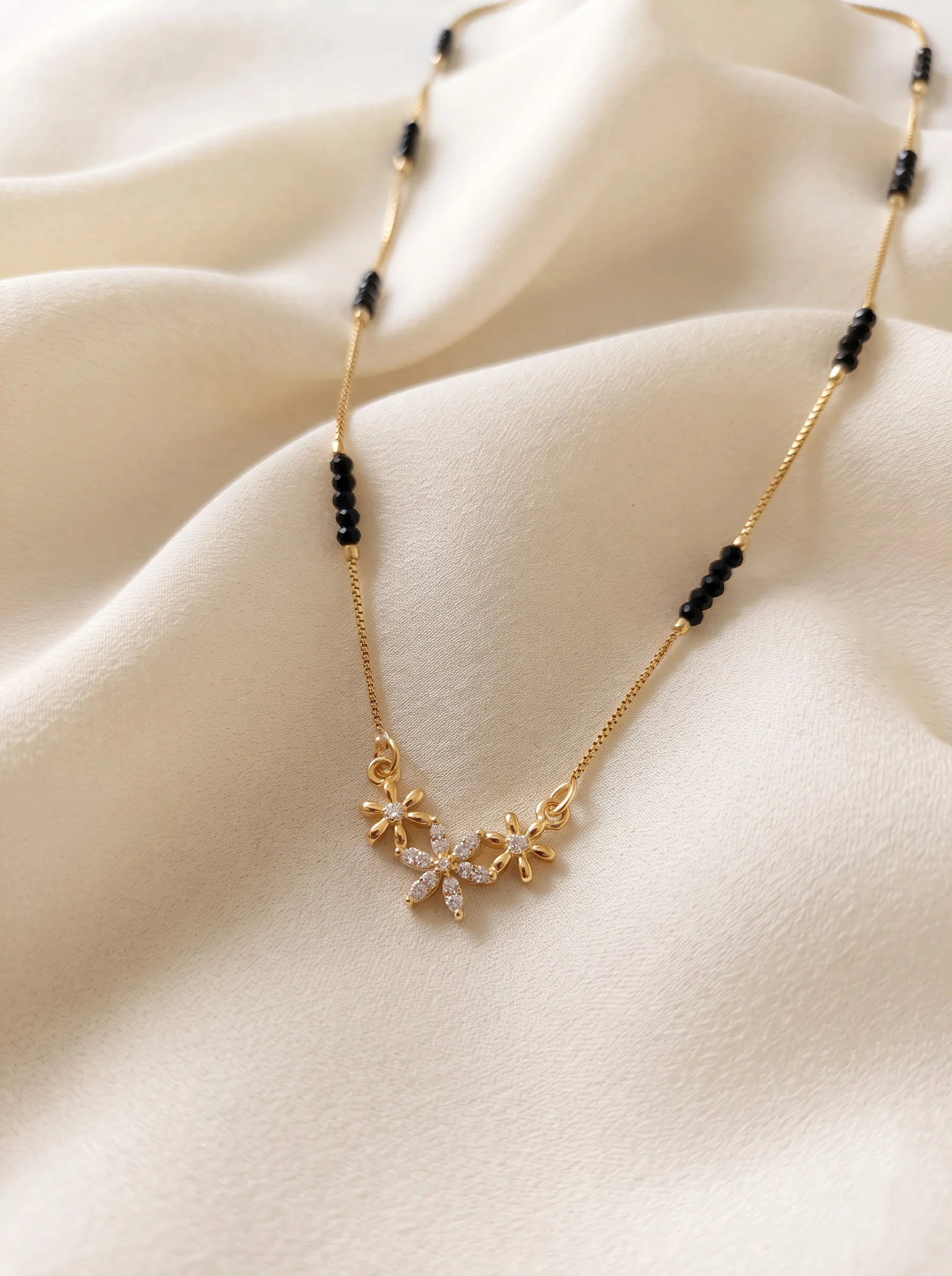 Triple Flower Black Bead Necklace - Image 2