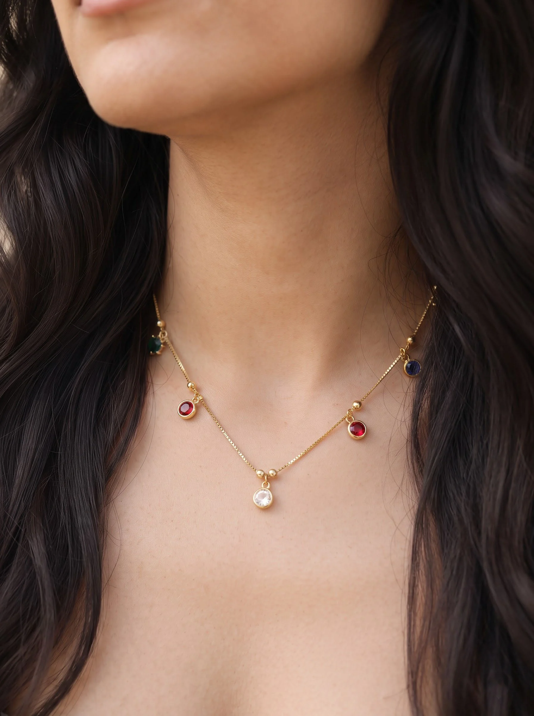 Gold Multicolor Stone Necklace - Image 2
