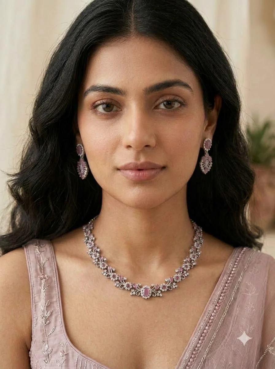 Pink Silver Necklace Set - Image 6