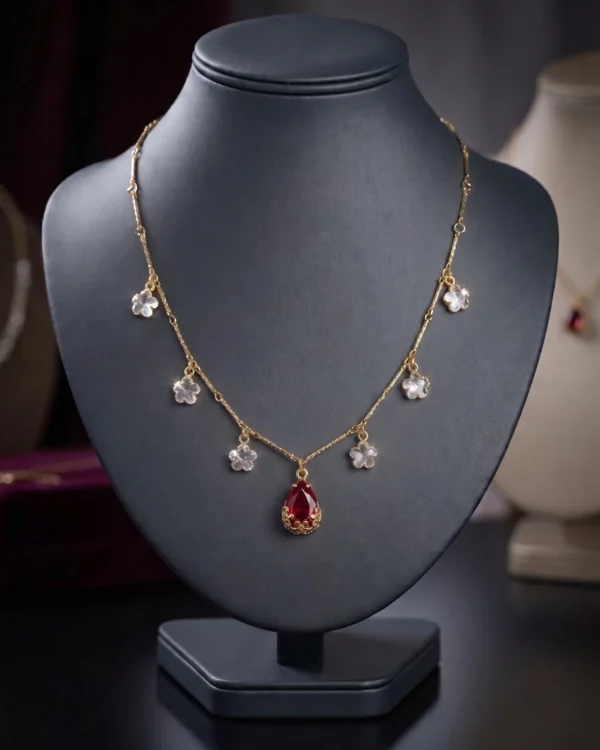 Red Crystal Drop Chain Necklace