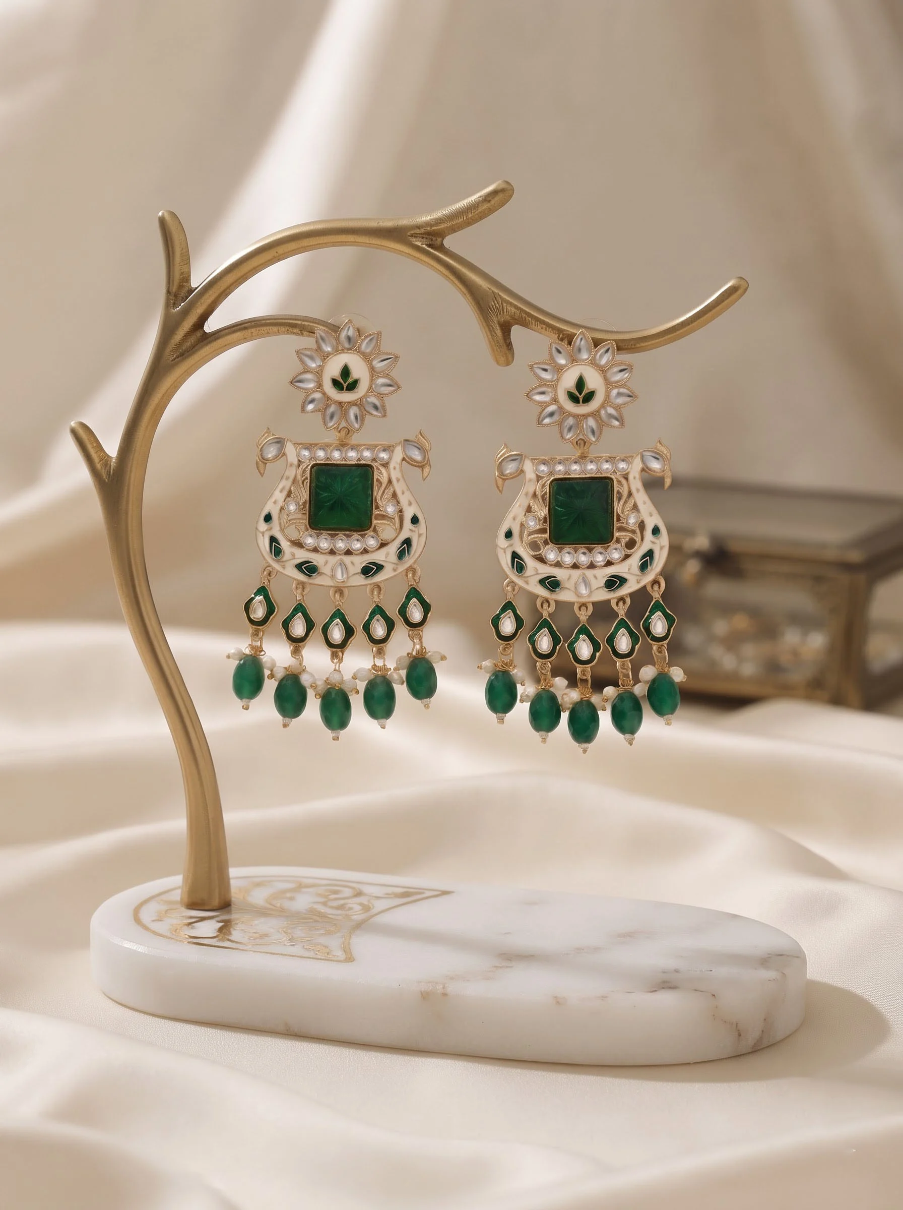 Green Stone Chandbali Earrings
