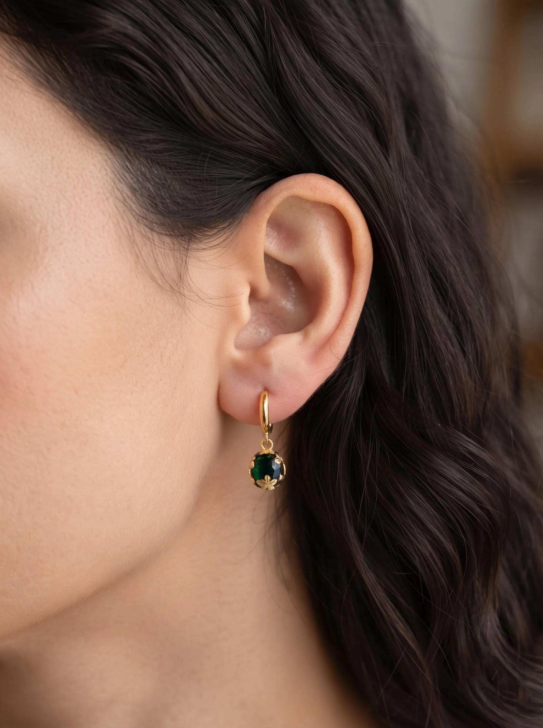 Golden Green Drop Earrings - Image 3