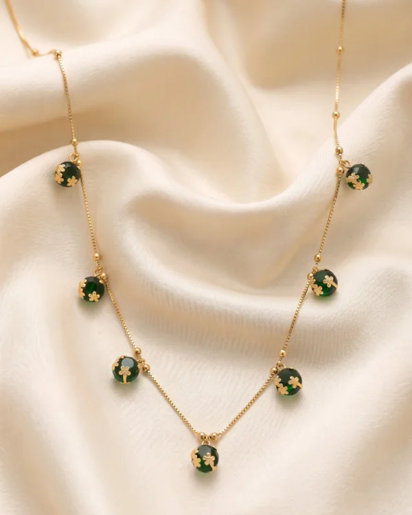 Gold Green Floral Necklace
