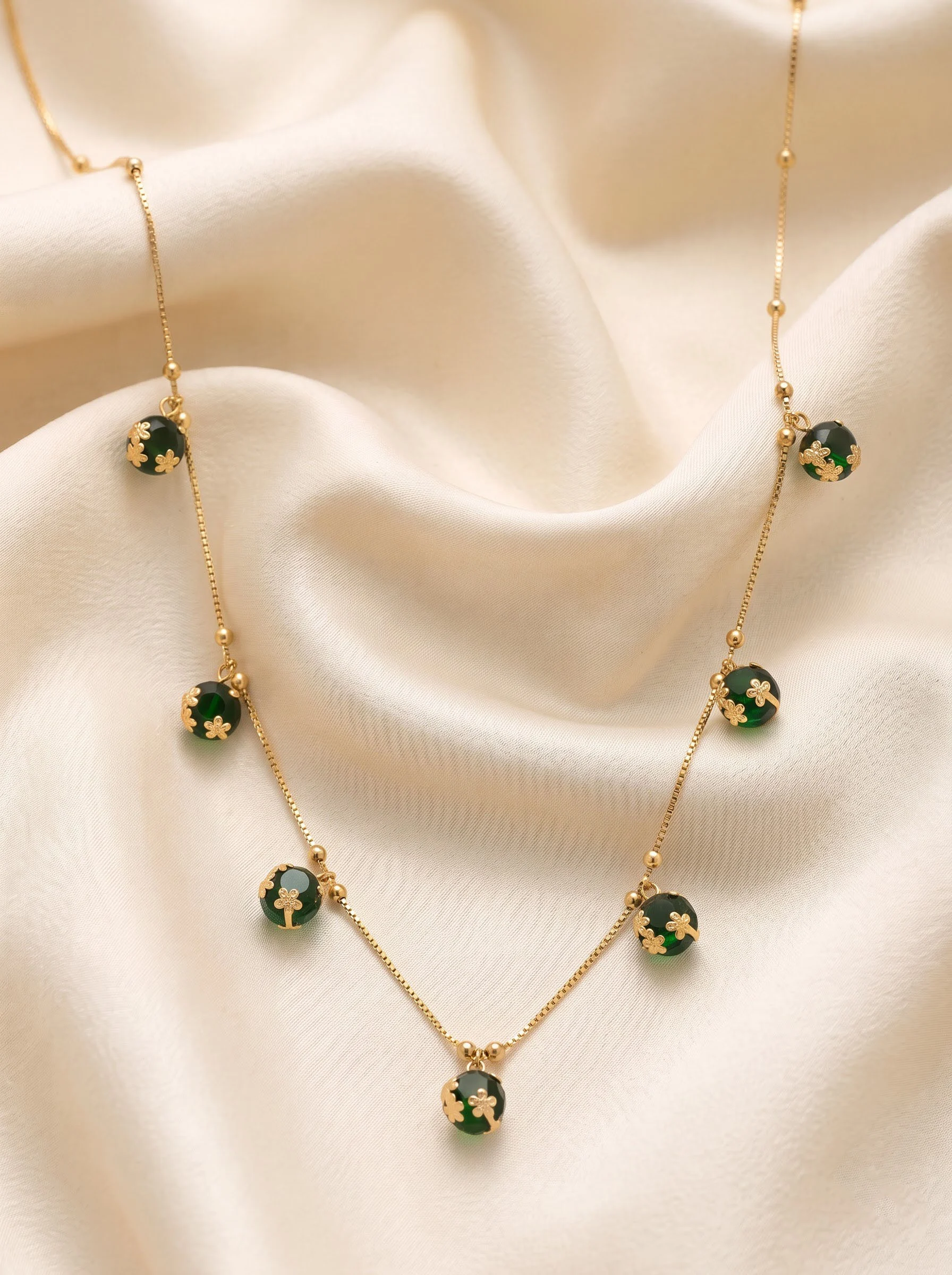 Gold Green Floral Necklace