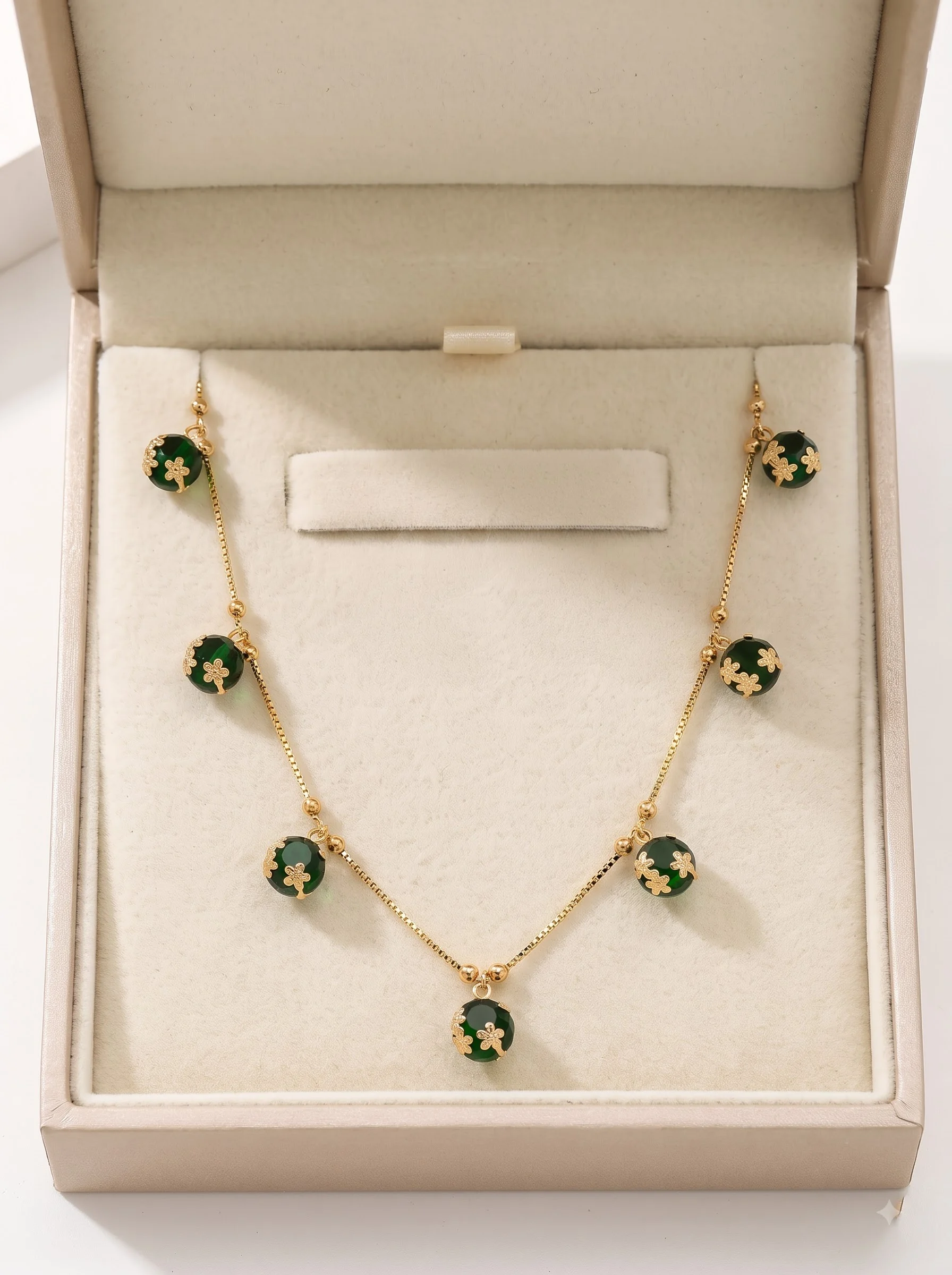 Gold Green Floral Necklace - Image 5