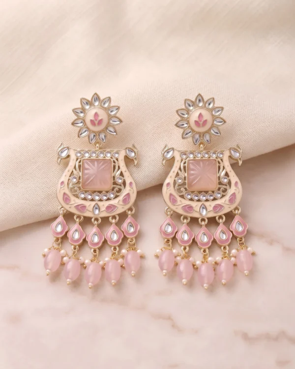 Pink Pearl Kundan Hanging Earrings