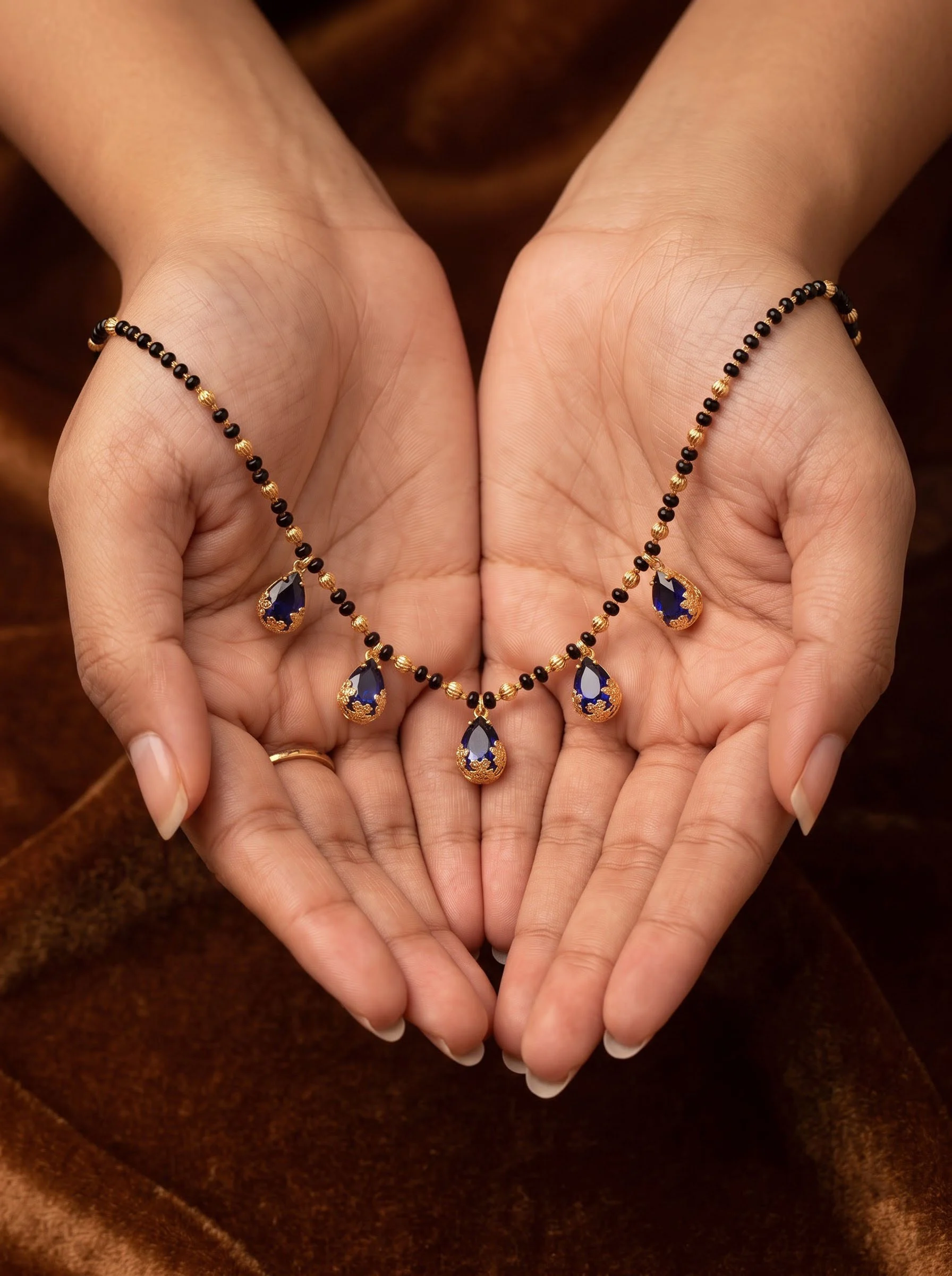 Blue Stone Black Beads Mangalsutra - Image 2