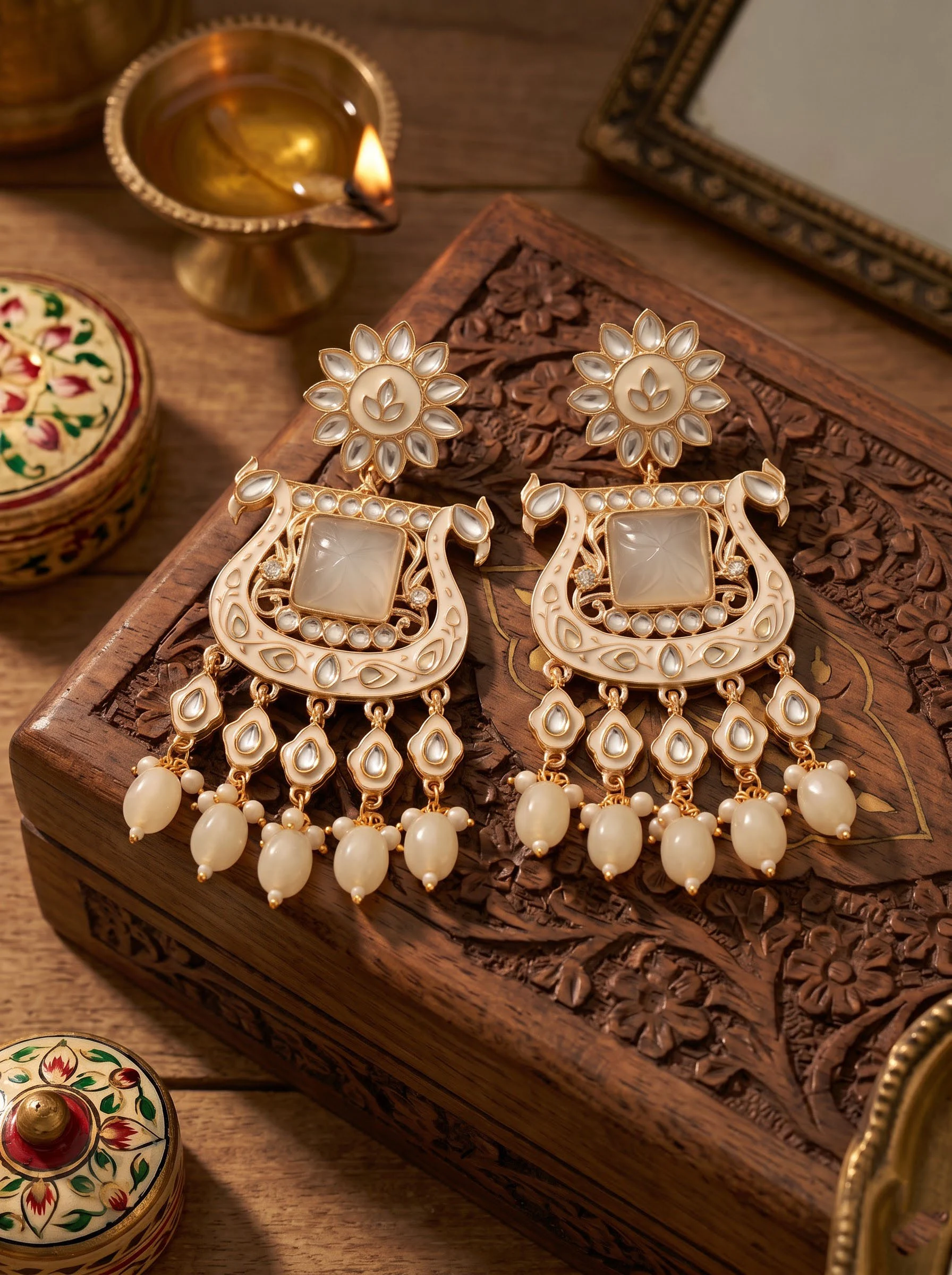 White Stone Gold Plated Earrings - Image 4