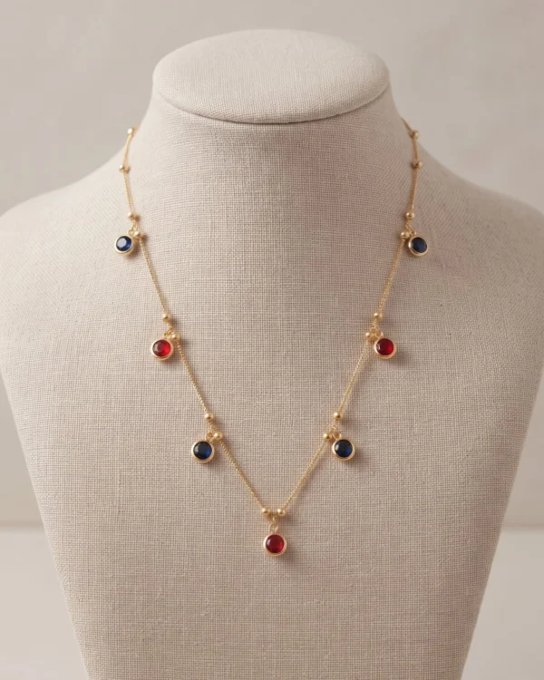 Gold Blue Red Necklace