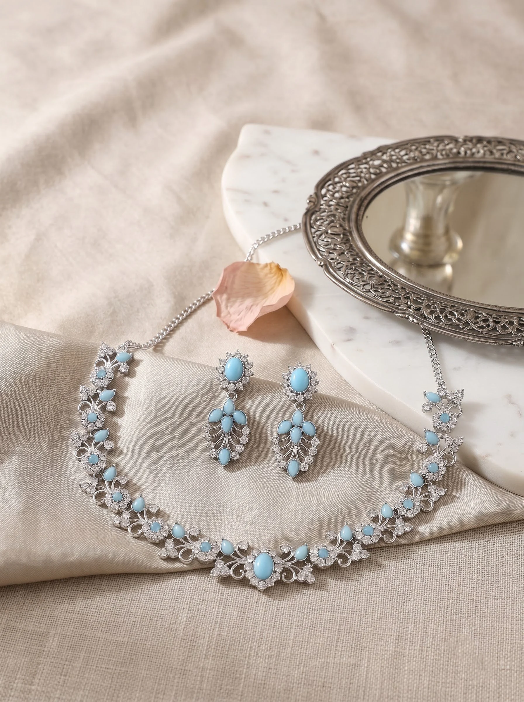 Light Blue Diamond Necklace Set - Image 5