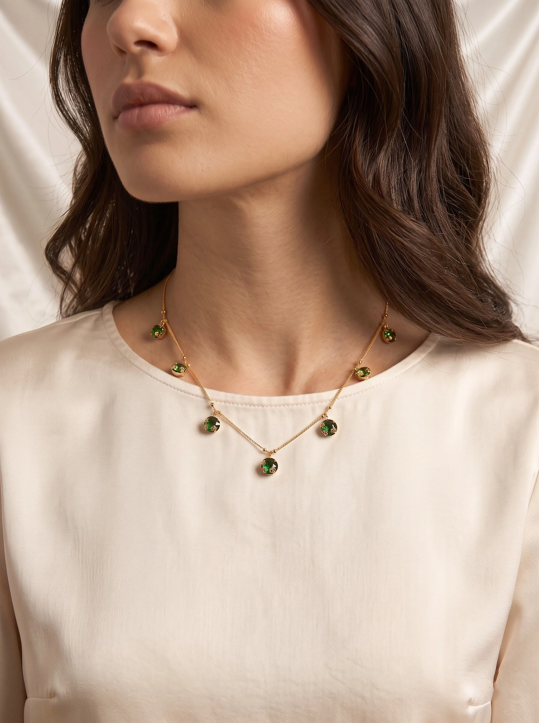 Gold Green Floral Necklace - Image 4