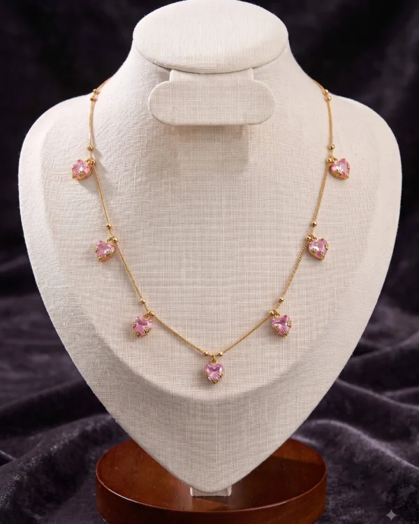 Gold Pink Heart Necklace