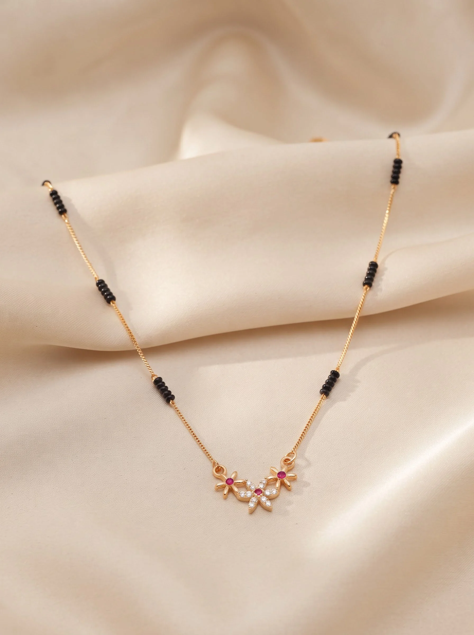 Gold Floral Black Bead Necklace