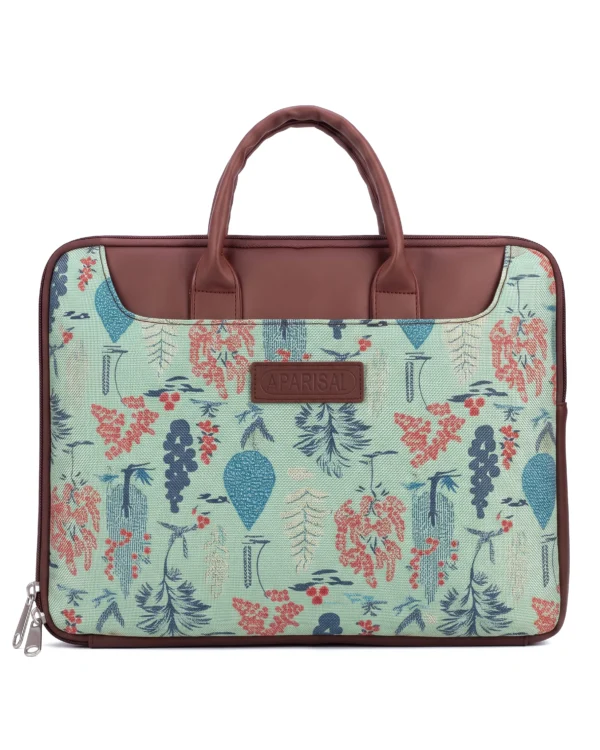 Mint Botanical Print Laptop Bag