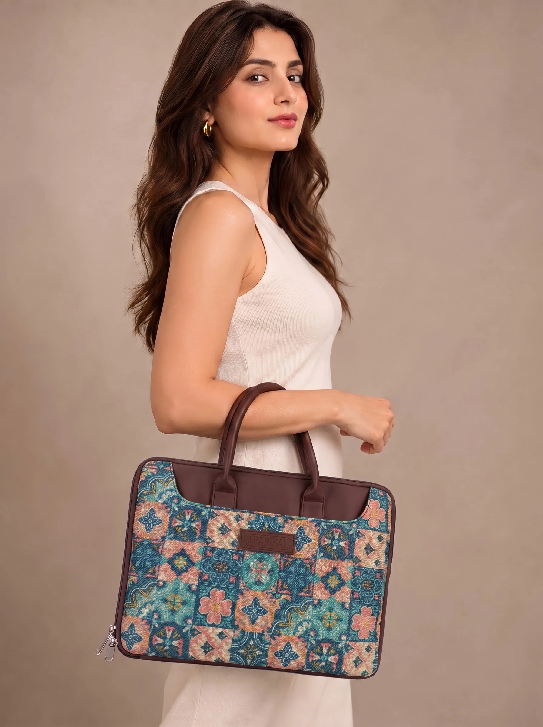 Teal Tile Print Laptop Bag