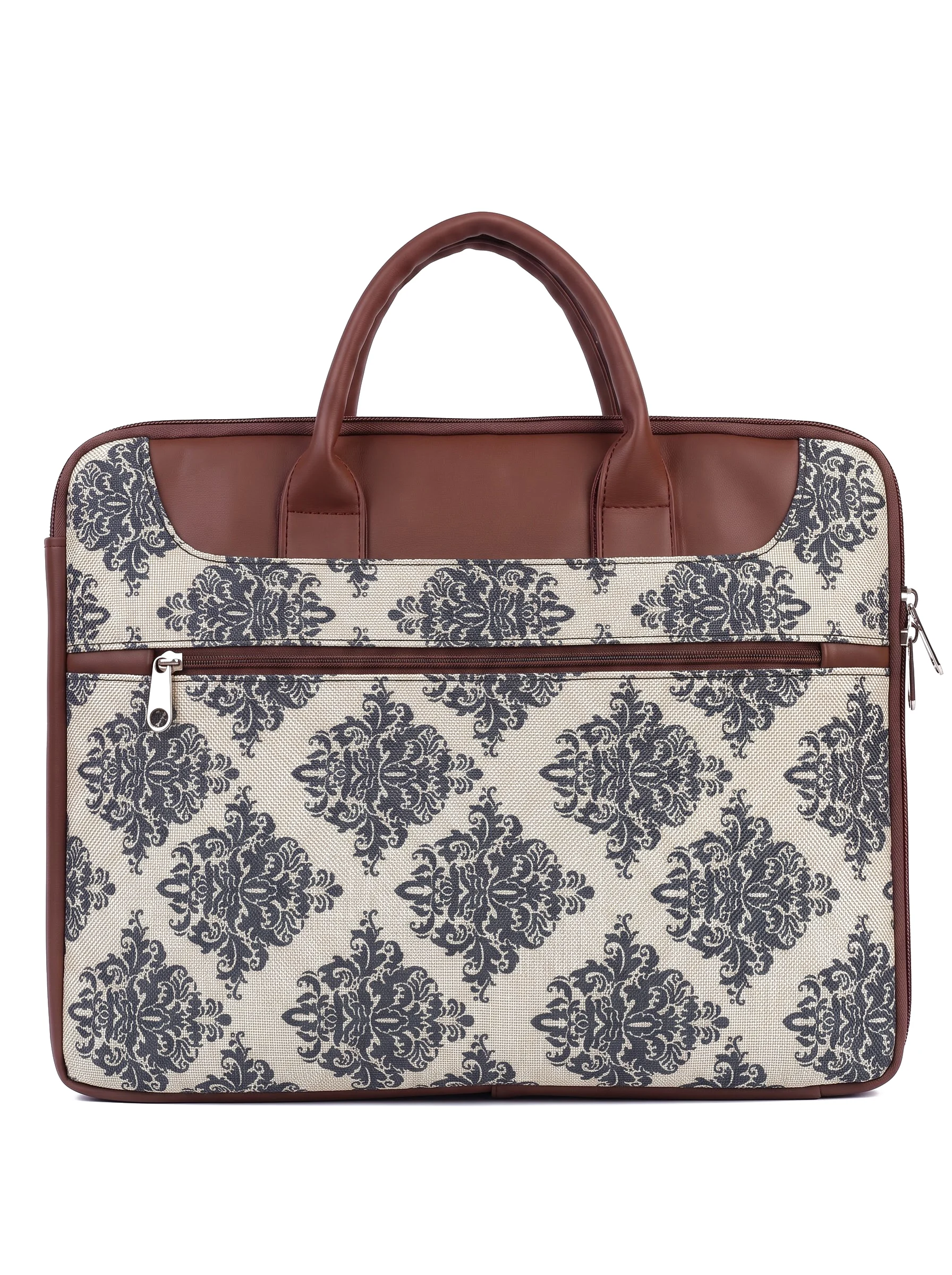 Cream Damask Print Laptop Bag - Image 2