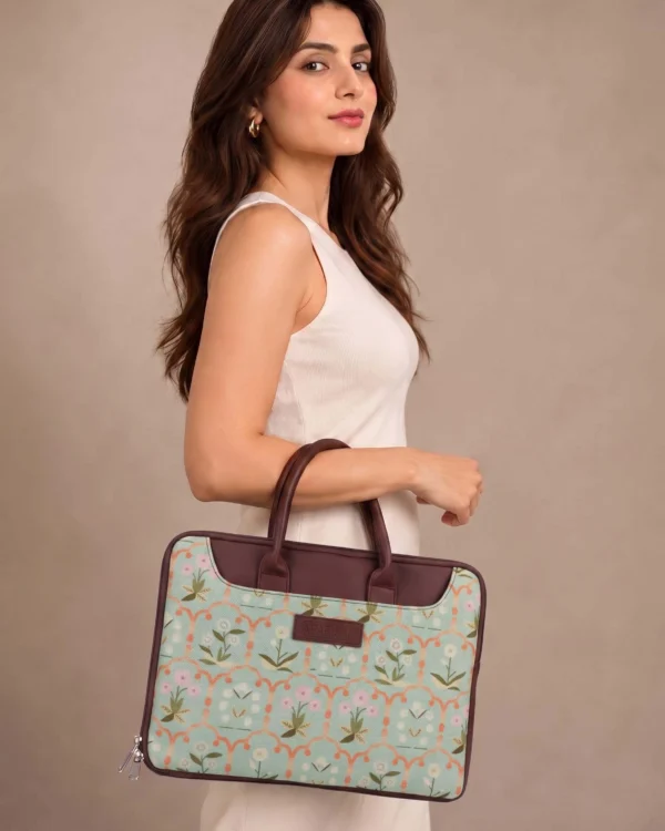 Mint Vine Print Laptop Bag