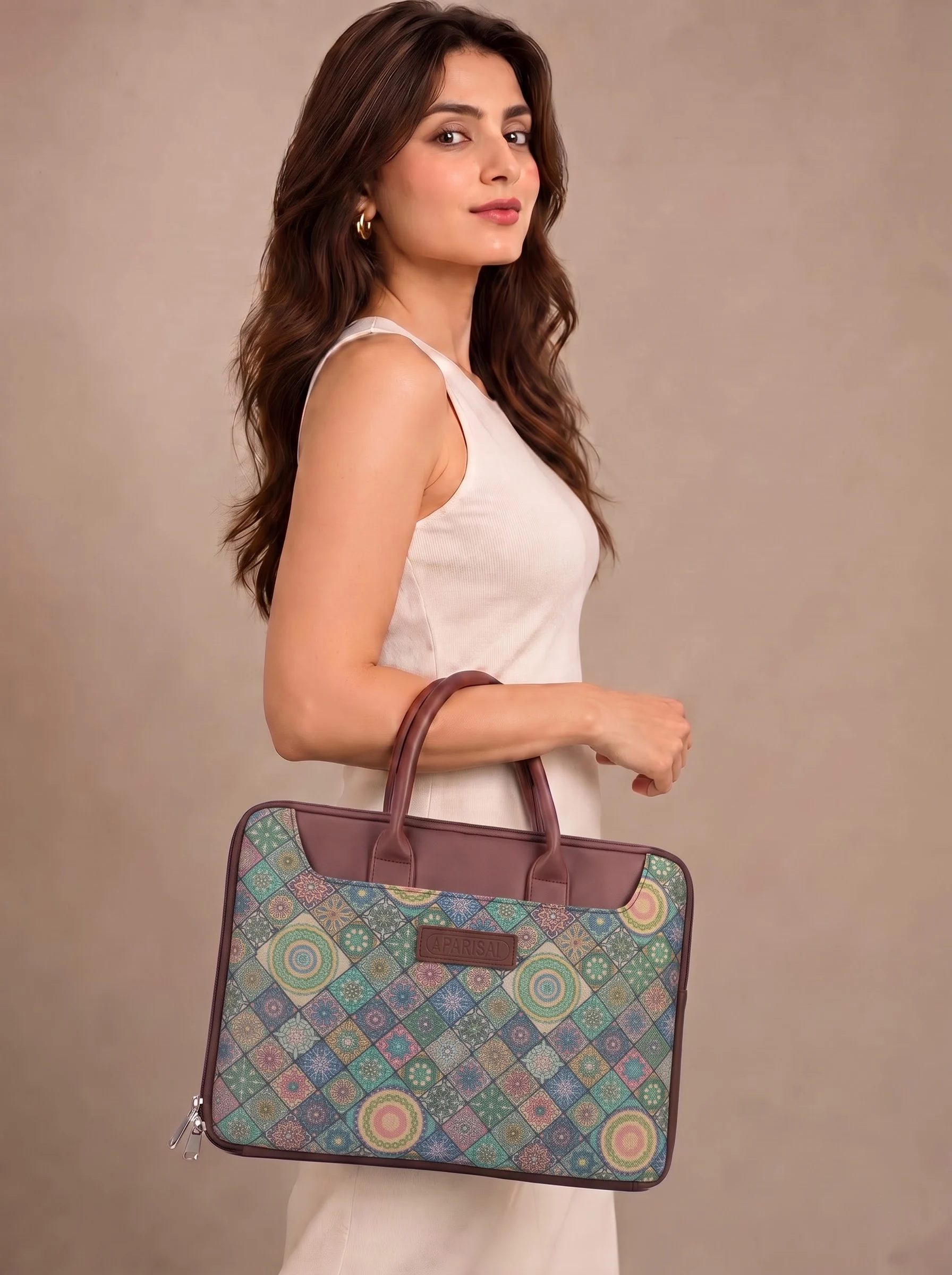 Teal Floral Print Laptop Bag - Image 6