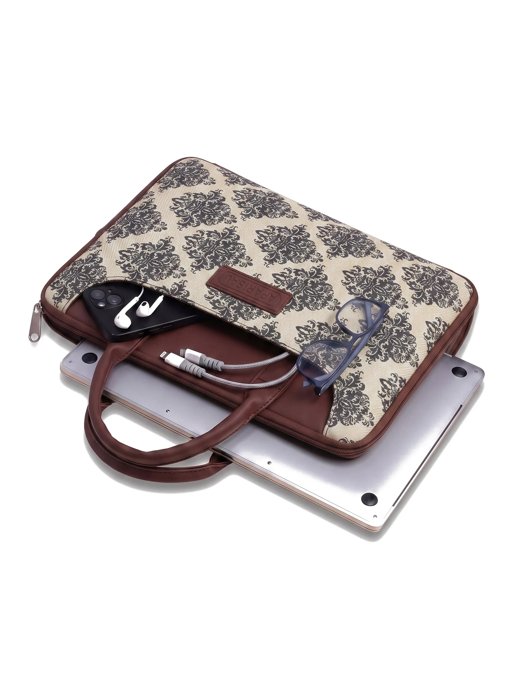 Cream Damask Print Laptop Bag - Image 4