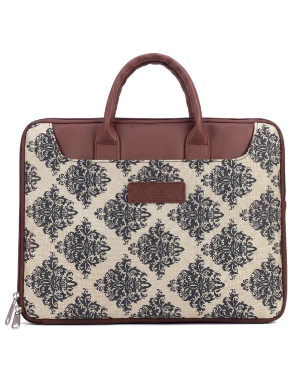 Cream Damask Print Laptop Bag