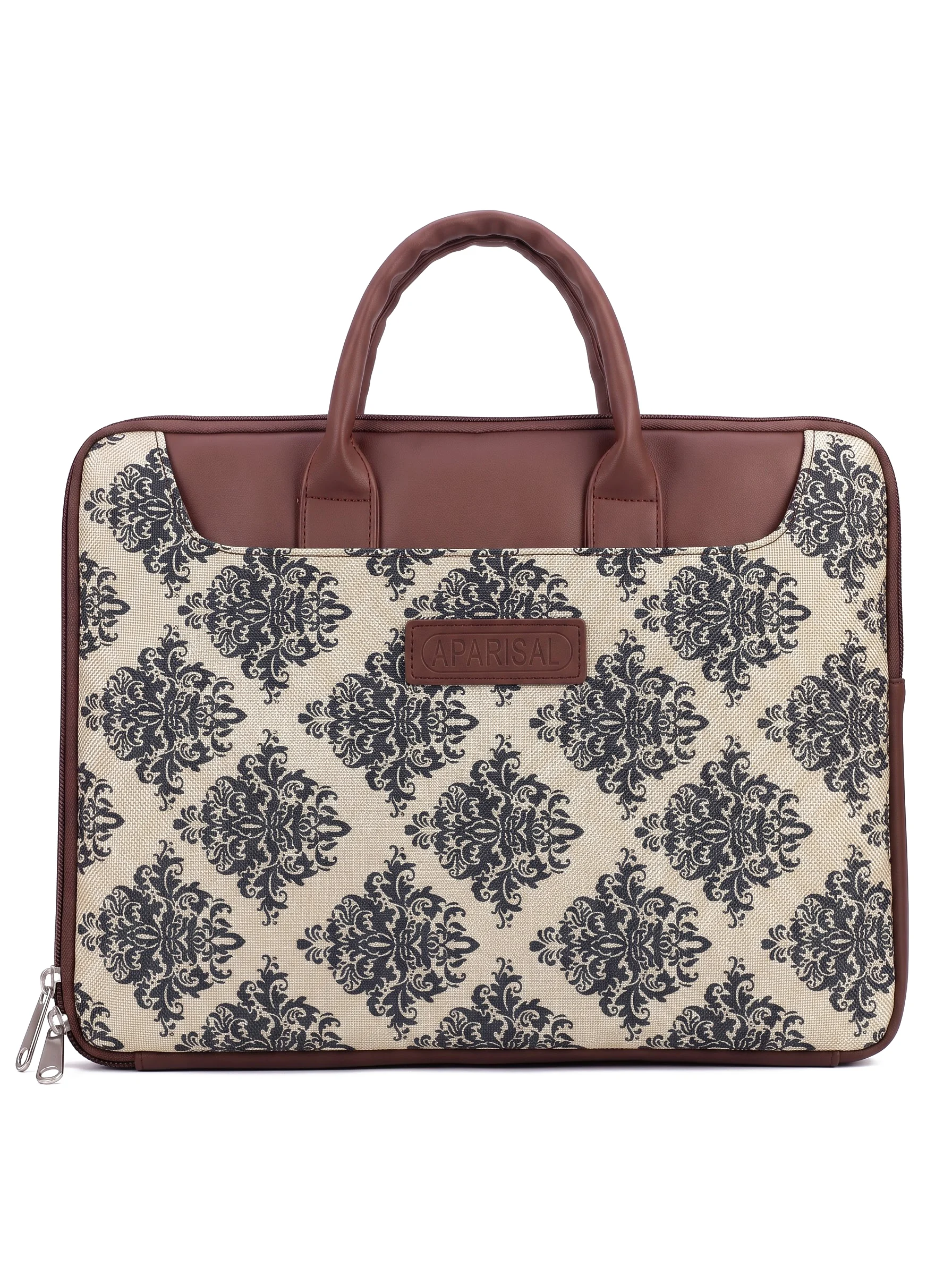 Cream Damask Print Laptop Bag