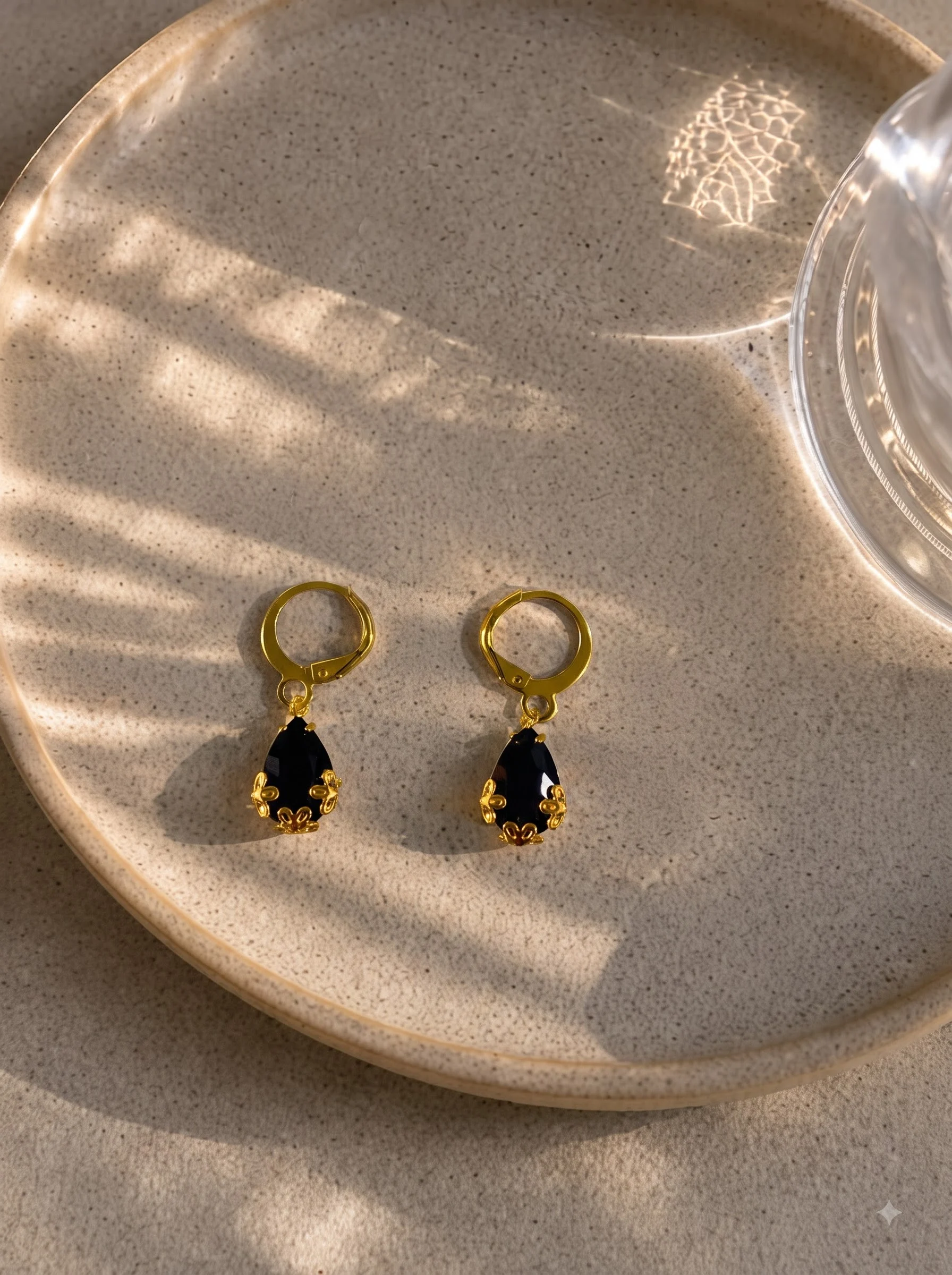 Gold Teardrop Crystal Earrings - Image 2